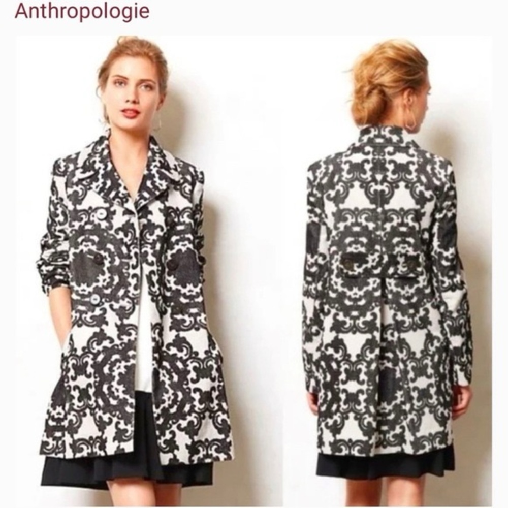 Anthropologie Black and White Trench Coat